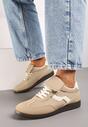 Ciemnobeżowe Sneakersy z Wywiniętym Językiem i Geometryczną Wstawką Riaviana