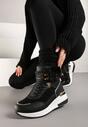 Czarne Sneakersy na Ukrytym Koturnie z Futerkową Wstawką i Metalicznym Akcentem Kaivn