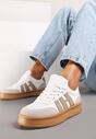 Biało-Beżowe Sneakersy na Grubej Podeszwie z Kontrastowymi Przeszyciami Mialunae