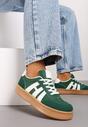 Zielone Sneakersy na Grubej Podeszwie z Kontrastowymi Przeszyciami Mialunae