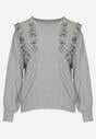 Szary Sweter z Wiskozą o Pudełkowym Kroju Ozdobiony Kwiatami i Perełkami Raiviana