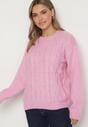 Różowy Sweter z Wełną Ściągaczem i Tłoczeniem Riavonnae