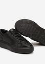 Czarne Klasyczne Sznurowane Sneakersy na Grubej Podeszwie Teralla