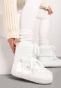Białe Sznurowane Śniegowce na Płaskiej Podeszwie ze Ściągaczem Cialora