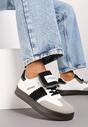 Biało-Czarne Sneakersy na Grubej Podeszwie z Kontrastującymi Wstawkami i Wywiniętym Językiem Mirinae