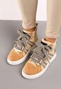 Ciemnobeżowe Sneakersy na Platformie w Streetwearowym Stylu z Kontrastowymi Wstawkami Kaithana