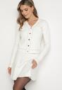 Biały Komplet z Wiskozą Rozkloszowana Spódnica Kardigan na Guziki z Metaliczną Nicią Avattoni