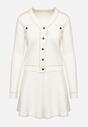 Biały Komplet z Wiskozą Rozkloszowana Spódnica Kardigan na Guziki z Metaliczną Nicią Avattoni