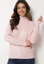 Różowy Sweter Golf z Ozdobnym Tłoczeniem Zakończony Ściągaczem Melodiea
