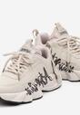 Beżowo-Czarne Buty Sportowe Sneakersy na Grubej Tłoczonej Podeszwie Ozdobione Napisem Celestira