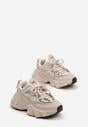 Beżowe Sznurowane Buty Sportowe Sneakersy na Grubej Tłoczonej Podeszwie Arionella
