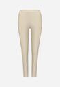 Jasnobeżowe  Legginsy z Ekoskóry z Wysokim Stanem i Imitacją Kieszeni Merievia