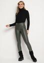 Ciemnozielone Legginsy z Ekoskóry Ocieplane z Efektem Push-Up Labrisa