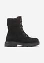 Czarne Botki Workery na Płaskiej Podeszwie Zdobione Futerkiem Typu Baranek Nevasilla