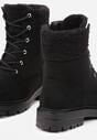 Czarne Botki Workery na Płaskiej Podeszwie Zdobione Futerkiem Typu Baranek Nevasilla