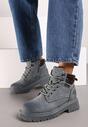 Szare Botki Trekkingowe na Płaskiej Podeszwie ze Sznurowaniem Sinalis