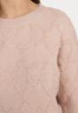 Jasnoróżowy Sweter o Luźnym Kroju i Wzorzystym Splocie ze Ściągaczami Elondrae