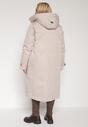 Beżowa Kurtka z Kapturem o Wydłużonym Fasonie z Kieszeniami na Suwak Loreldra