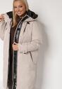 Beżowa Kurtka z Kapturem o Wydłużonym Fasonie z Kieszeniami na Suwak Loreldra