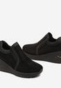 Czarne Sneakersy na Koturnie z Metaliczną Wstawką i Cyrkoniami Melobina