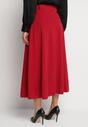 Bordowa Rozkloszowana Spódnica z Wysokim Stanem Ozdobiona Paskiem z Klamrą Lobir