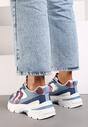 Niebieskie Sneakersy na Grubej Podeszwie z Brokatowymi Wstawkami Sairiel