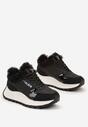 Czarne Sneakersy na Platformie Zdobione Futerkiem Kelilora