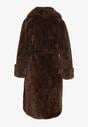 Brązowy Futerkowy Płaszcz z Szerokim Kołnierzem i Mankietami z Wiązanym Paskiem Viaruna