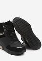 Czarne Sneakersy na Koturnie Zdobione Metalicznymi Wstawkami i Futerkiem Omedia