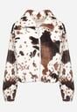 Czarno-Biała Futerkowa Kurtka ze Ściągaczami i Kołnierzykiem w Animal Print Fortilia