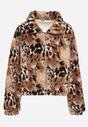 Czarno-Beżowa Futerkowa Kurtka ze Ściągaczami i Kołnierzykiem w Animal Print Fortilia
