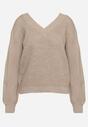 Beżowy Sweter z Trójkątnym Dekoltem Selucce