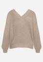 Beżowy Sweter z Trójkątnym Dekoltem Selucce