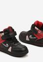 Czarno-Czerwone Ocieplone Botki w Stylu Sneakersów na Rzep z Ozdobnymi Wstawkami Zavinara