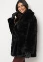 Czarna Futrzana Kurtka z Szerokim Kołnierzem i Kieszeniami Atintana