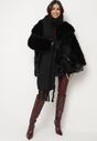 Czarna Futrzana Kurtka z Szerokim Kołnierzem i Kieszeniami Atintana