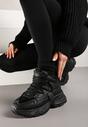 Czarne Sneakersy na Grubej Podeszwie z Futrzaną Wyściółką Miada