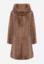 Brązowy Futrzany Płaszcz z Kapturem i Zapięciem na Suwak Hedilia