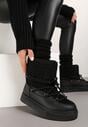 Czarne Śniegowce na Grubej Podeszwie ze Sznurowaniem i Futerkiem Izantea
