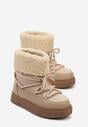 Ciemnobeżowe Śniegowce na Grubej Podeszwie ze Sznurowaniem i Futerkiem Izantea