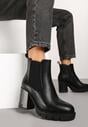 Czarne Botki na Obcasie w Stylu Sztybletów z Gumką Realine