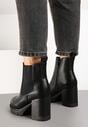 Czarne Botki na Obcasie w Stylu Sztybletów z Gumką Realine