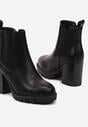 Czarne Botki na Obcasie w Stylu Sztybletów z Gumką Realine