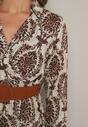 Brązowa Wiskozowa Kopertowa Sukienka w Stylu Boho z Materiałowym Paskiem z Klamrą Rinovia