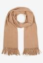 Beżowy Szalik z Bawełną i Wiskozą Ozdobiony Frędzlami Siadortia