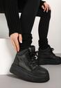 Czarne Sneakersy na Platformie Ocieplane Futrem Leanelitia