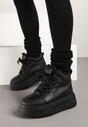 Czarne Sneakersy na Platformie Ocieplane Futrem Leanelitia