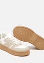 Beżowo-Białe Płaskie Sneakersy z Perforacją i Ozdobnymi Przeszyciami Neaviria
