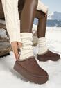 Brązowe Śniegowce na Grubej Podeszwie Niską Cholewką i Haftem Reamelia
