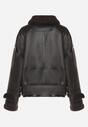 Czarna Kurtka Biker z Futerkiem Typu Baranek i Paskami z Klamrami Neathra